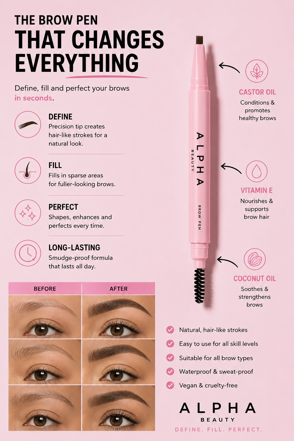Brow Pencil with Castor Oil and Coconut Oil